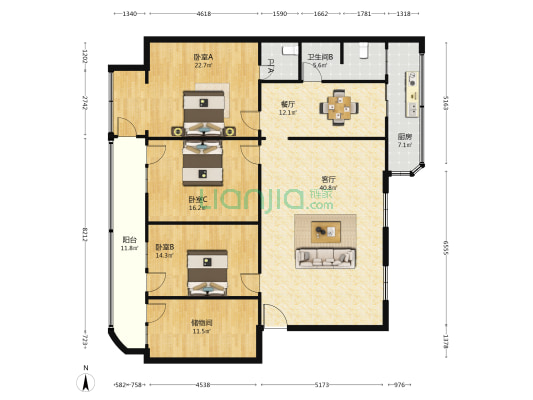 蜀汉北苑 3室2厅2卫 168平方