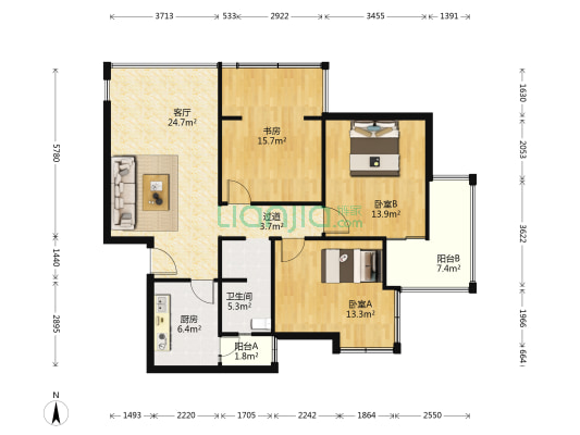 龙园北路80号 3室1厅1卫 120平方
