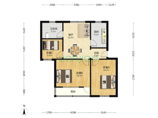 卫丰小区 3室1厅1卫 82平方