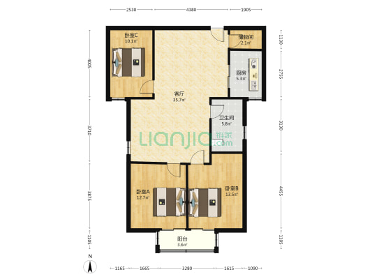 鸿盛凯旋门 3室1厅 南 东-户型图