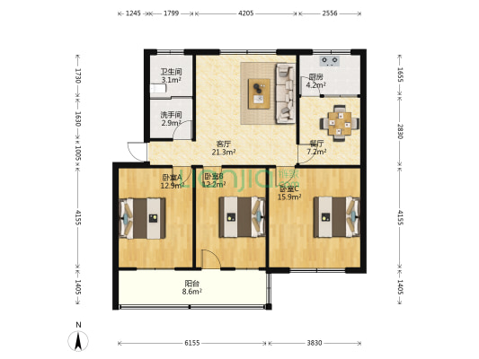 驻马店农校家属院 3室2厅2卫 120平方