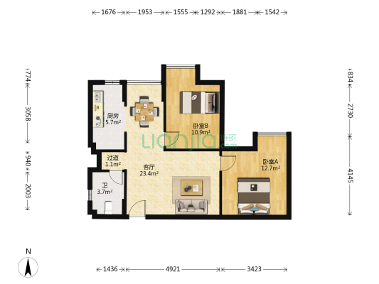芭蕉园 2室1厅1卫 93平方