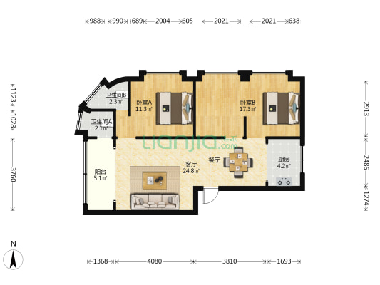 康华街 2室1厅2卫 81平方