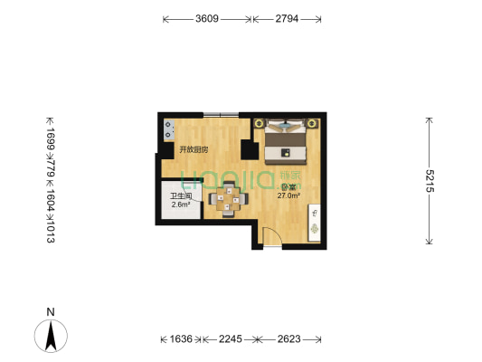 远洋明珠大厦 1室0厅1卫 38平方
