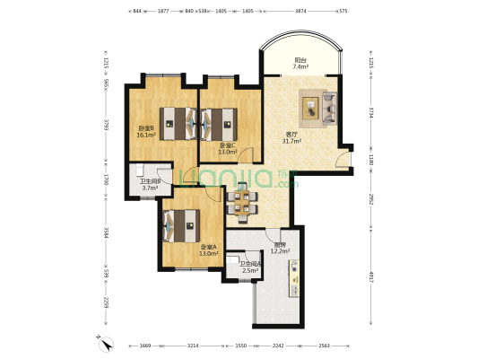 天邑宏御花园邑苑 3室1厅2卫 118平方