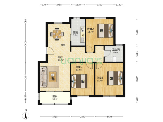 千汇苑 3室1厅1卫 111平方