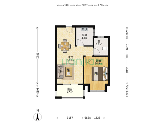 新港家园 1室1厅1卫 62平方