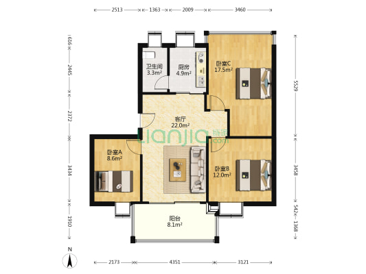 松坪村梅苑 3室1厅1卫 82平方