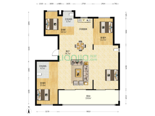 绿城海棠映月 3室1厅2卫 158平方