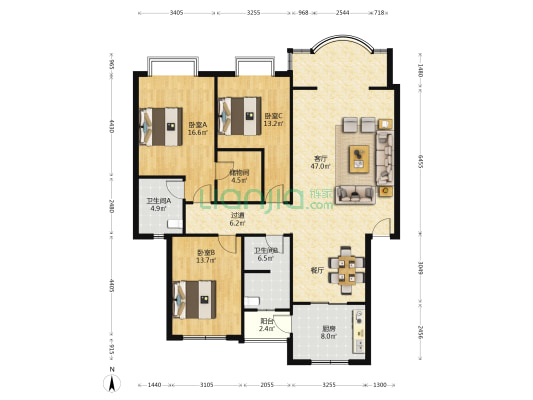 丰收苑 3室1厅2卫 140平方
