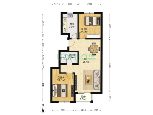 榆垡新城嘉园D区 2室1厅1卫 79平方