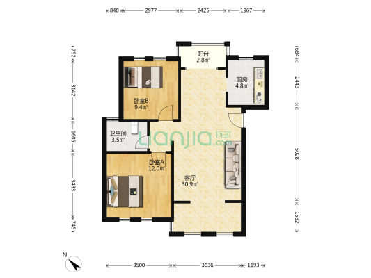 香颂苑小区 2室1厅1卫 76平方