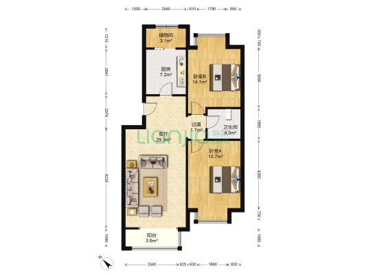 宝星花园 2室1厅1卫 97平方