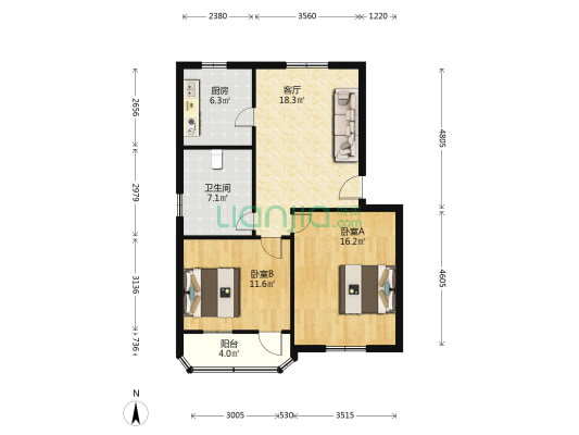 河浜公寓 2室1厅1卫 79平方