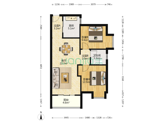江零南苑 2室1厅1卫 85平方