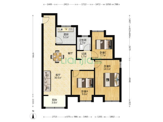 碧云雅苑 3室1厅1卫 97平方
