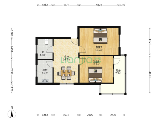 湾士岸三村 2室1厅1卫 88平方