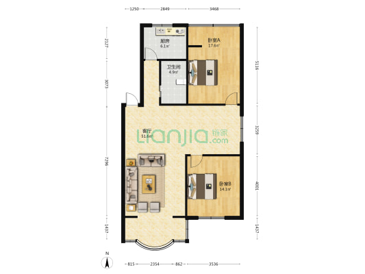 明珠苑 2室1厅1卫 105平方