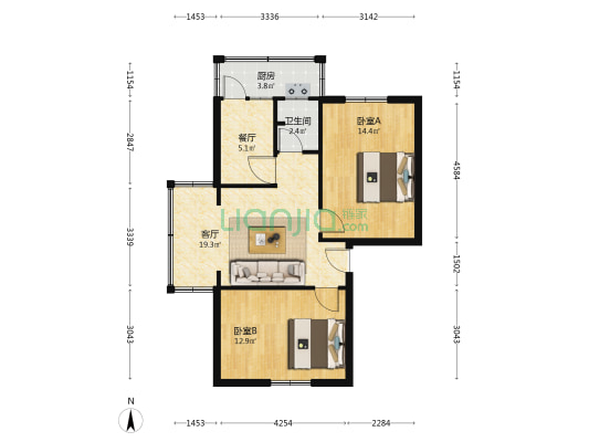 玉林西路6号 2室2厅1卫 61平方