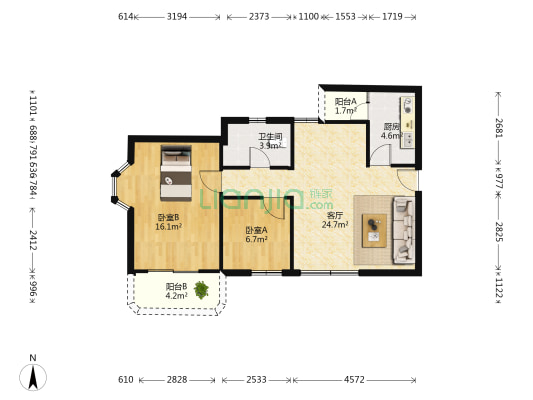 太平广场花园 2室1厅1卫 83平方