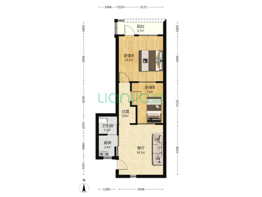 自动化大厦 2室1厅1卫 61平方