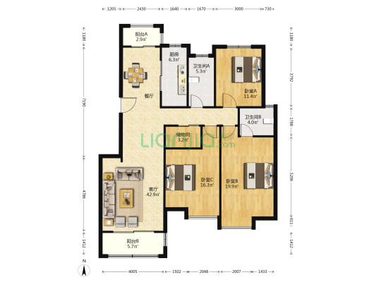 保利御樽苑三期 3室1厅2卫 145平方