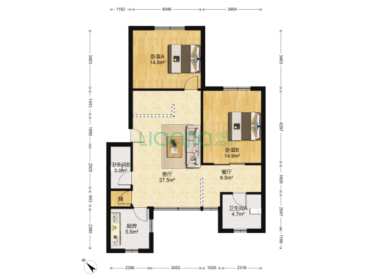 建阳公寓 2室2厅2卫 96平方