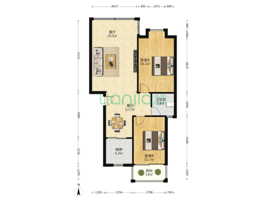 芦笛小区 2室2厅1卫 96平方