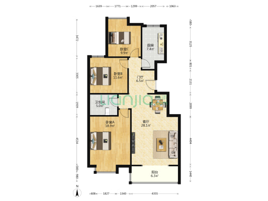 长庆湖滨花园二区 3室1厅1卫 117平方