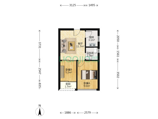 新德家园 2室1厅1卫 36平方
