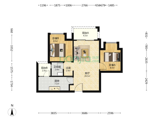 联发黛山璟悦 2室1厅1卫 66平方