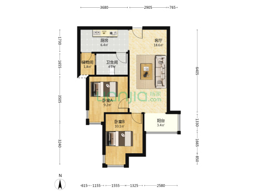品质社区 保利物业 集中供暖 全明格局-户型图