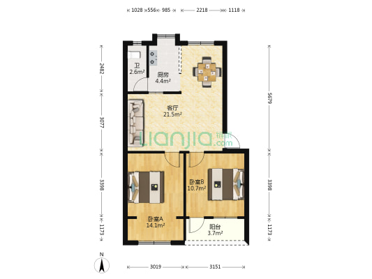 南毛生活区 2室1厅1卫 73平方