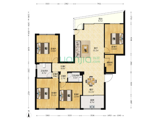 中阳北路 4室2厅2卫 170平方