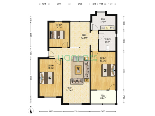 新中社区桑园二巷20号院 3室2厅1卫 119平方
