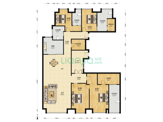 万达天鼎 4室1厅4卫 300平方