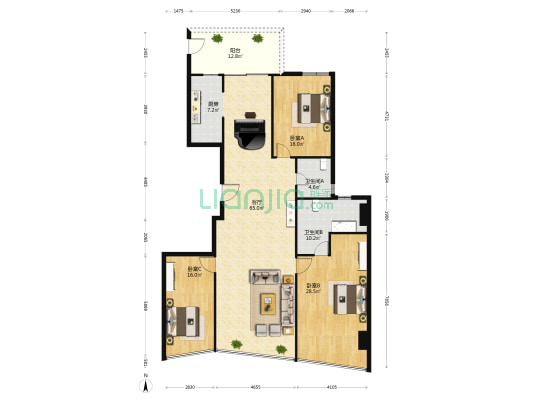 首座MAX 3室1厅2卫 208平方