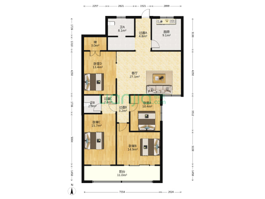 西藏自治区人民政府驻西安办事处郑州干休所 4室1厅2卫 149平方