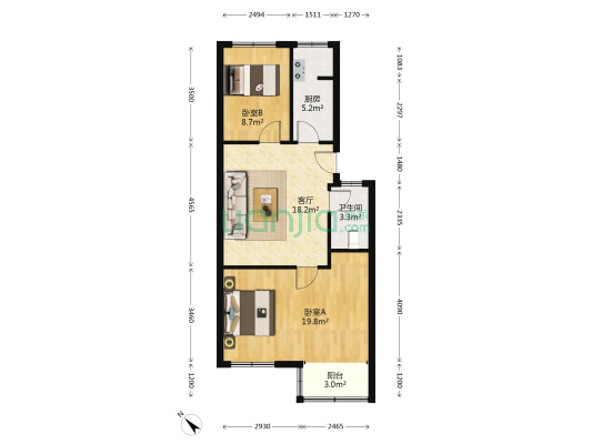 和谐家园(市北) 2室1厅1卫 69平方