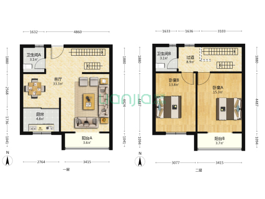 永兴小区二期 2室1厅2卫 122平方