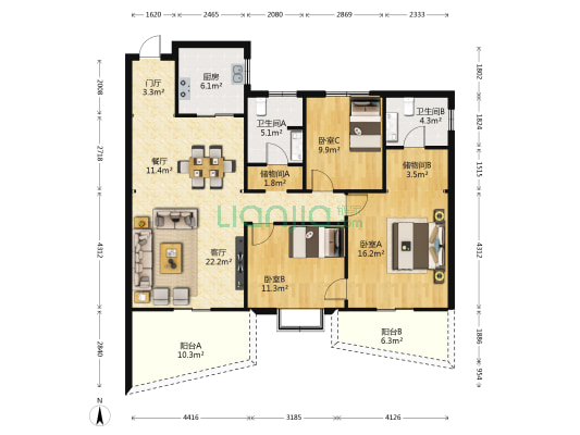 成信景苑 3室2厅2卫 125平方