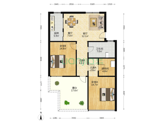 银丰大厦 2室2厅1卫 71平方