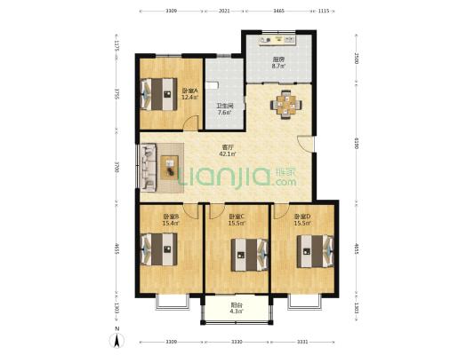 杏溪花苑 4室1厅1卫 146平方