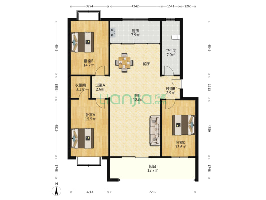 旗风居小区 3室1厅1卫 147平方