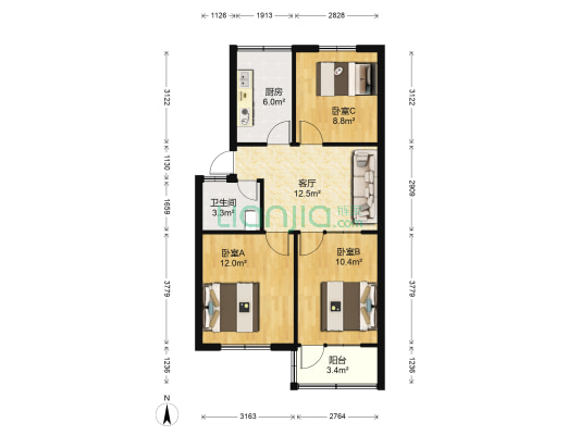 恒信阳光假日 3室1厅1卫 103平方