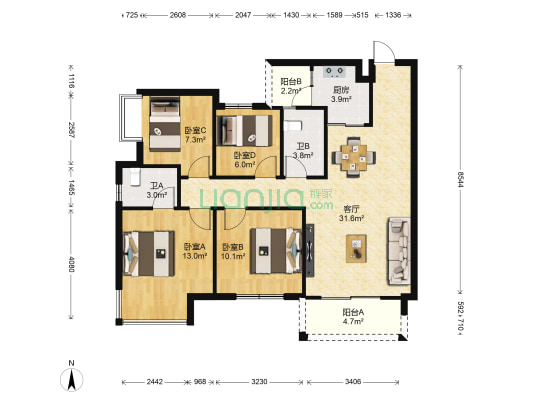 优活时代 4室1厅2卫 111平方