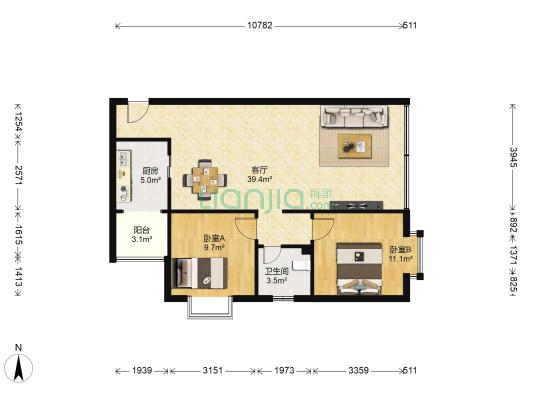 赞元茗居 2室1厅1卫 86平方