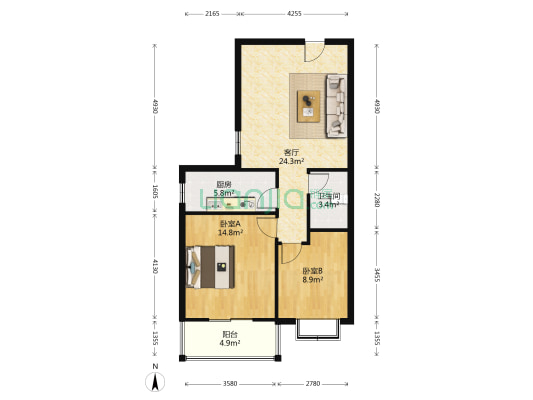 繁华路段小区，带装修，满二，税费低-户型图
