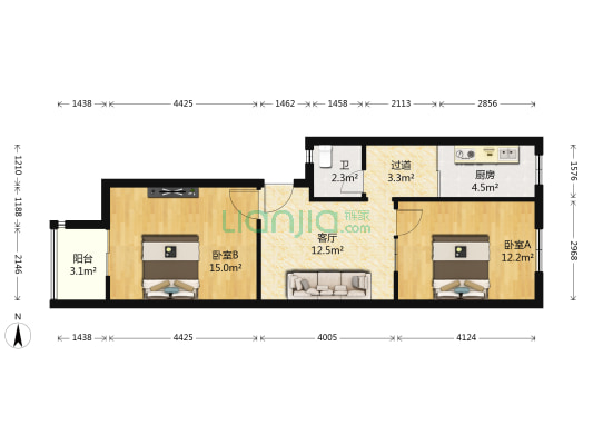 龙祥苑 2室1厅1卫 68平方