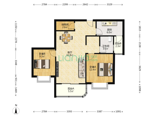 东都公寓 2室1厅1卫 98平方